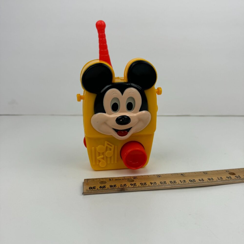 Vtg Mickey Mouse Disney Yellow Wind up Plastic Music Box Toy illco without Strap